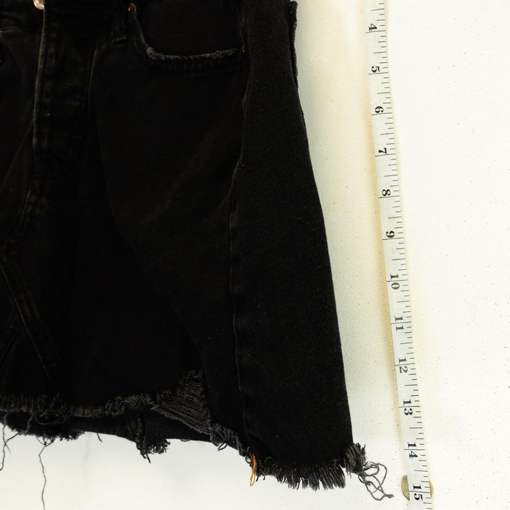 AMERICAN EAGLE OUTFITTERS Button Fly Mini Skirt XS Black Raw Hem Edgy Punk Rock - Picture 3 of 8